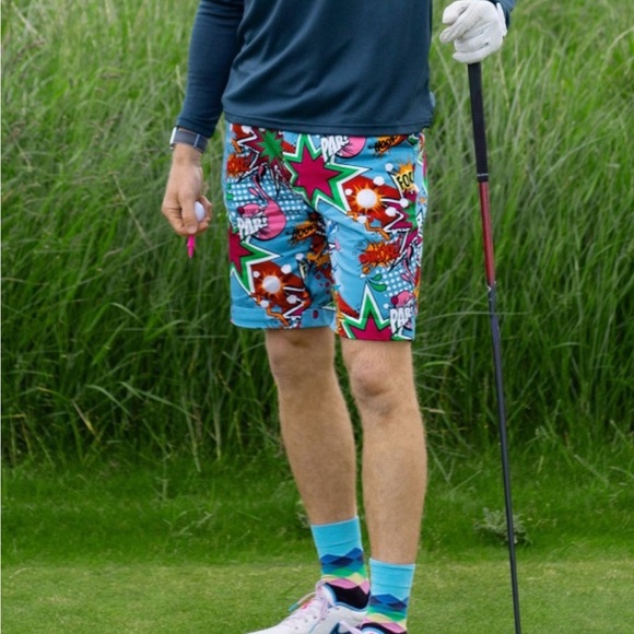 Royal and Awesome Other - Royal & Awesome Par Shank Eagle Hook Wild Crazy Flat Front Golf Sport Shorts EUC